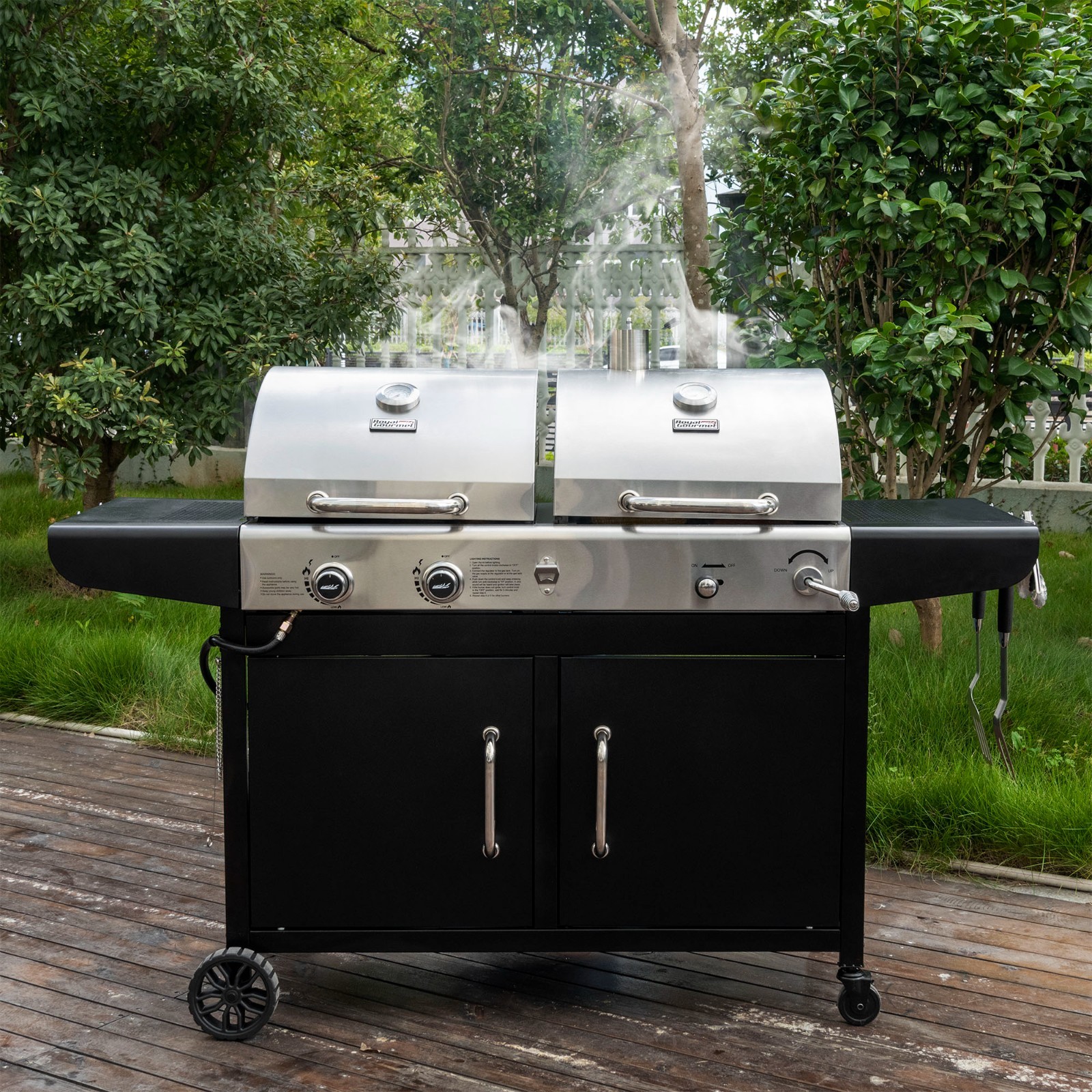 Royal Gourmet Dual Fuel 3-Burner Gas Charcoal Grill Combo Outdoor BBQ Party