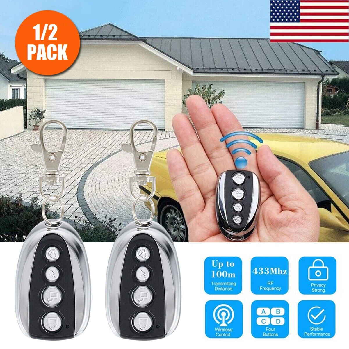 2× Remote Control Backup Key Sliding Gate Opener Automatic Operator 433MHz USA