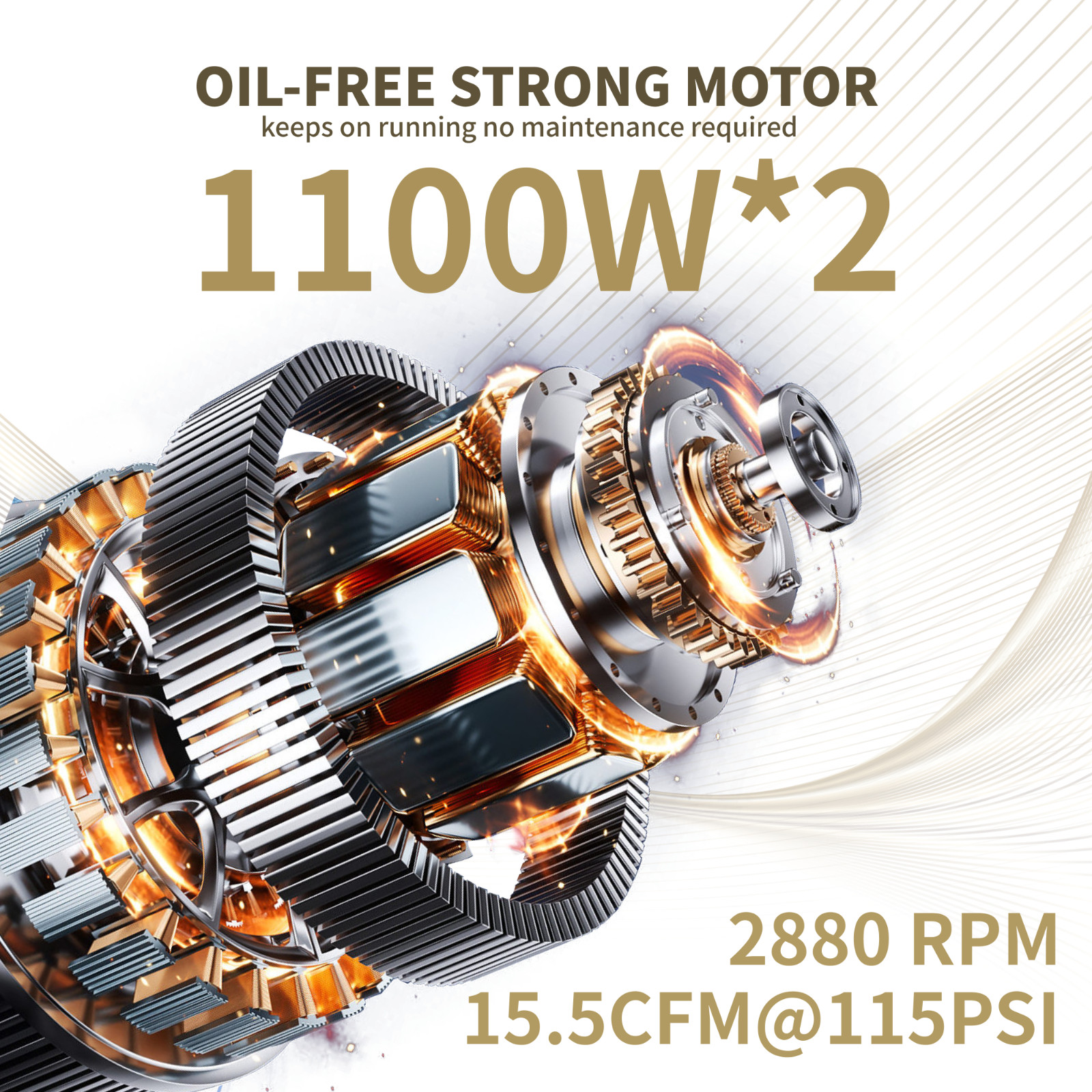 13.2 Gallon Ultra Quiet Air Compressor 2.2KW,3PH Steel Tanks 70dB Noise Level