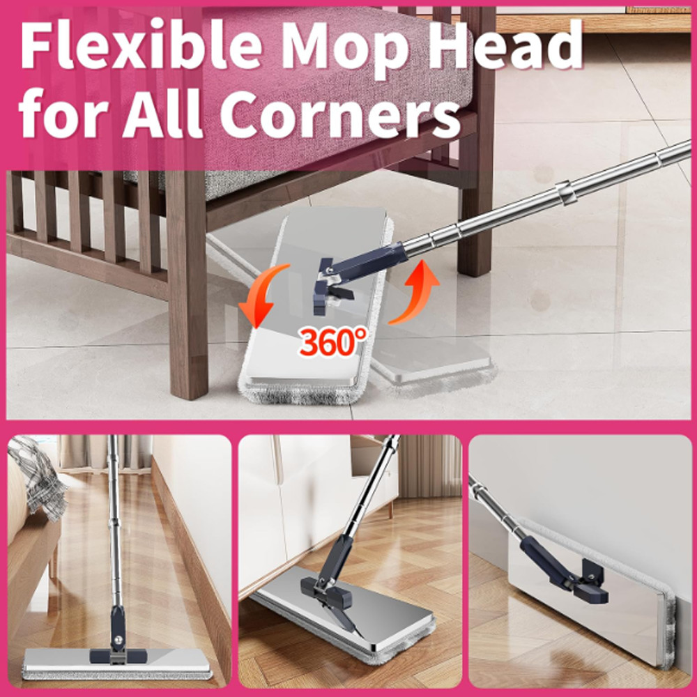 Flat Mop Bucket Set Separate Dirty Water Stainless Steel Bucket 2/4/6 Pads