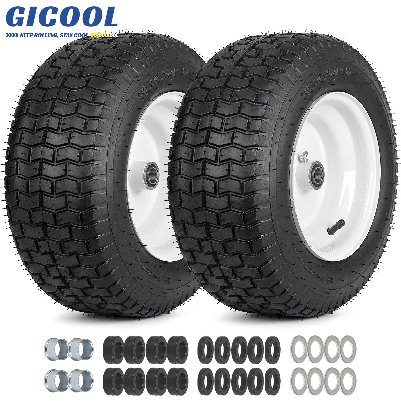 2-Set 16 x 6.50-8 Garden Tractor Riding Lawn Mower Rubber Pneumatic Tire & Wheel