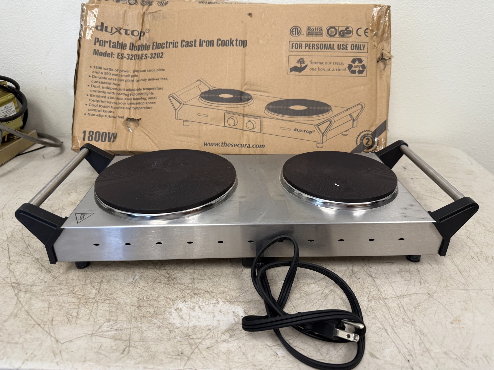 Duxtop 3203 Electric Double1300W w/ Handles – Silver – Tested