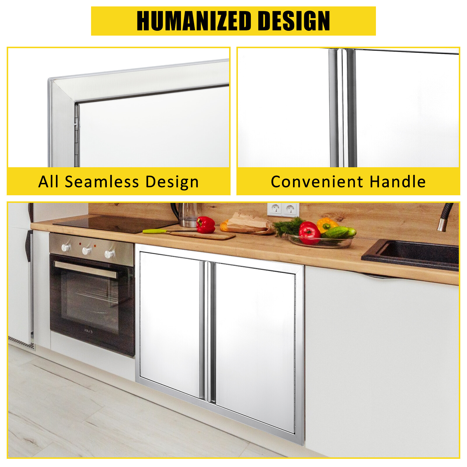 BBQ Access Door, Outdoor Grill Door Double Door Brushed Stainless Steel for BBQ