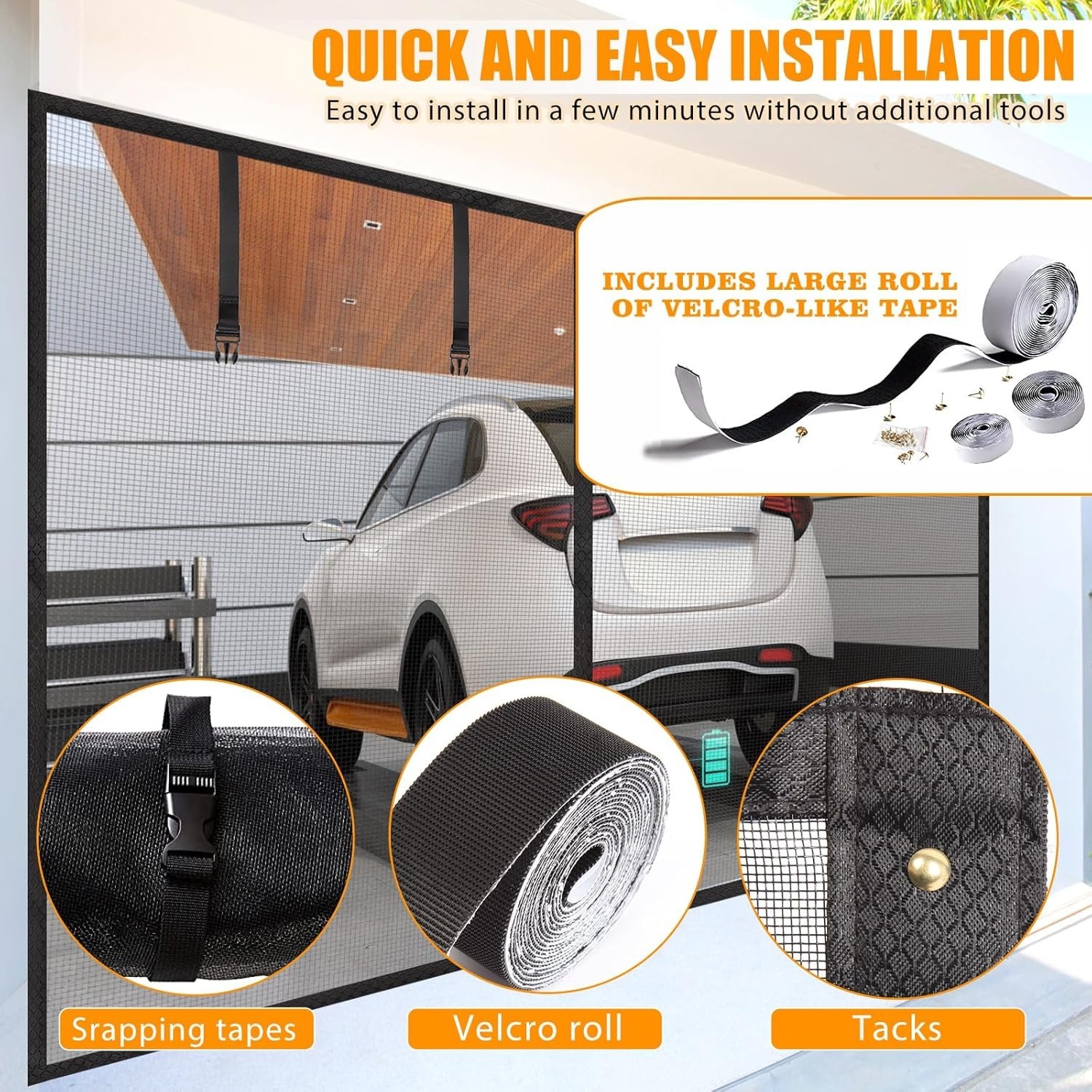 Retractable Garage Screen for 2 Car – Fiberglass, Hands-Free Magnetic Access