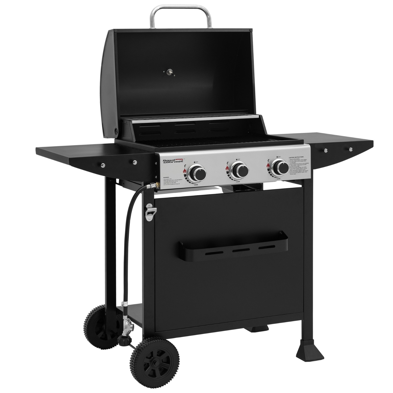 Royal Gourmet 3-Burner BBQ Liquid Propane Gas Gril lwith Front Spice Rack Black