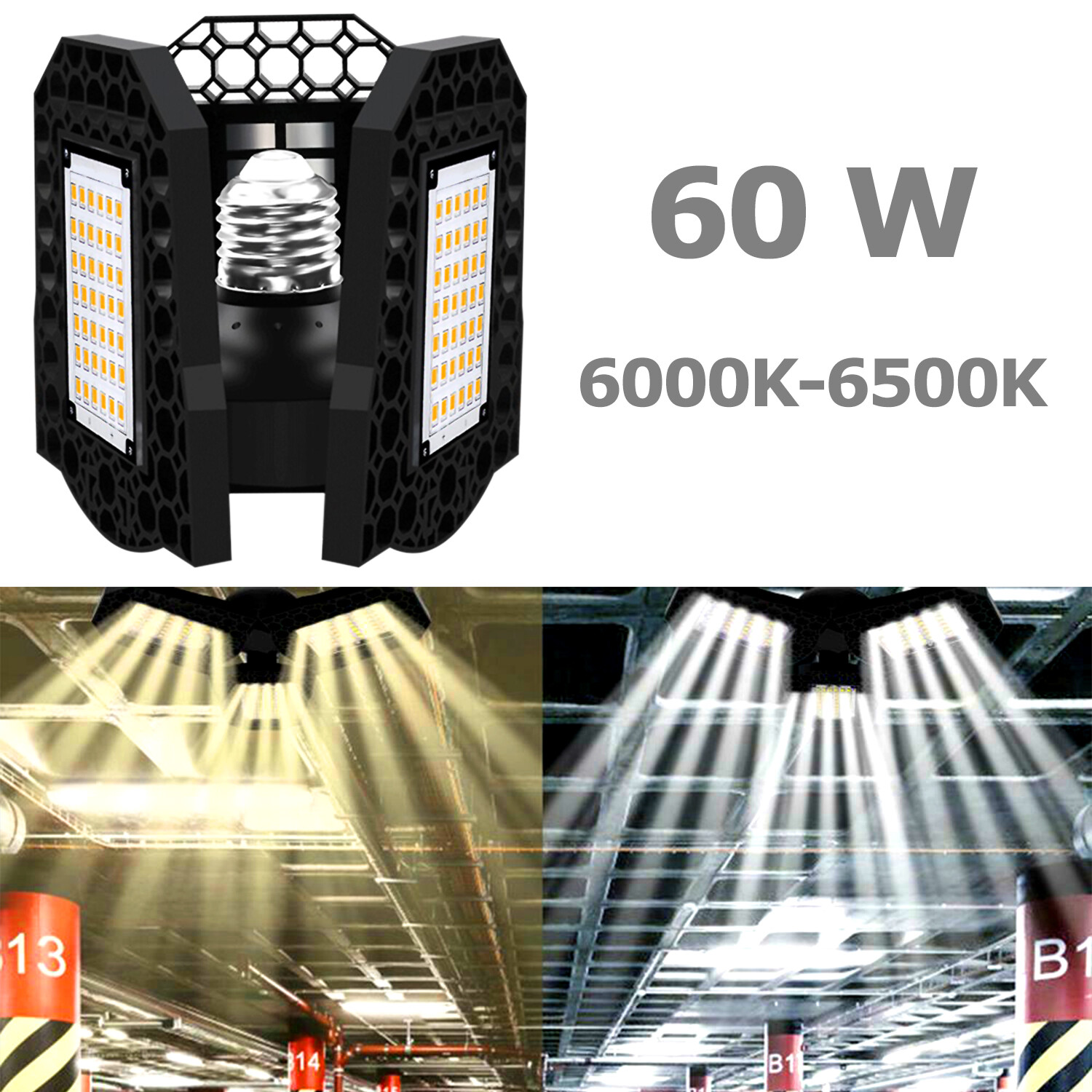 Super Bright 60W/80W 8000LM Deformable LED Garage Light Shop Ceiling Lights Bulb
