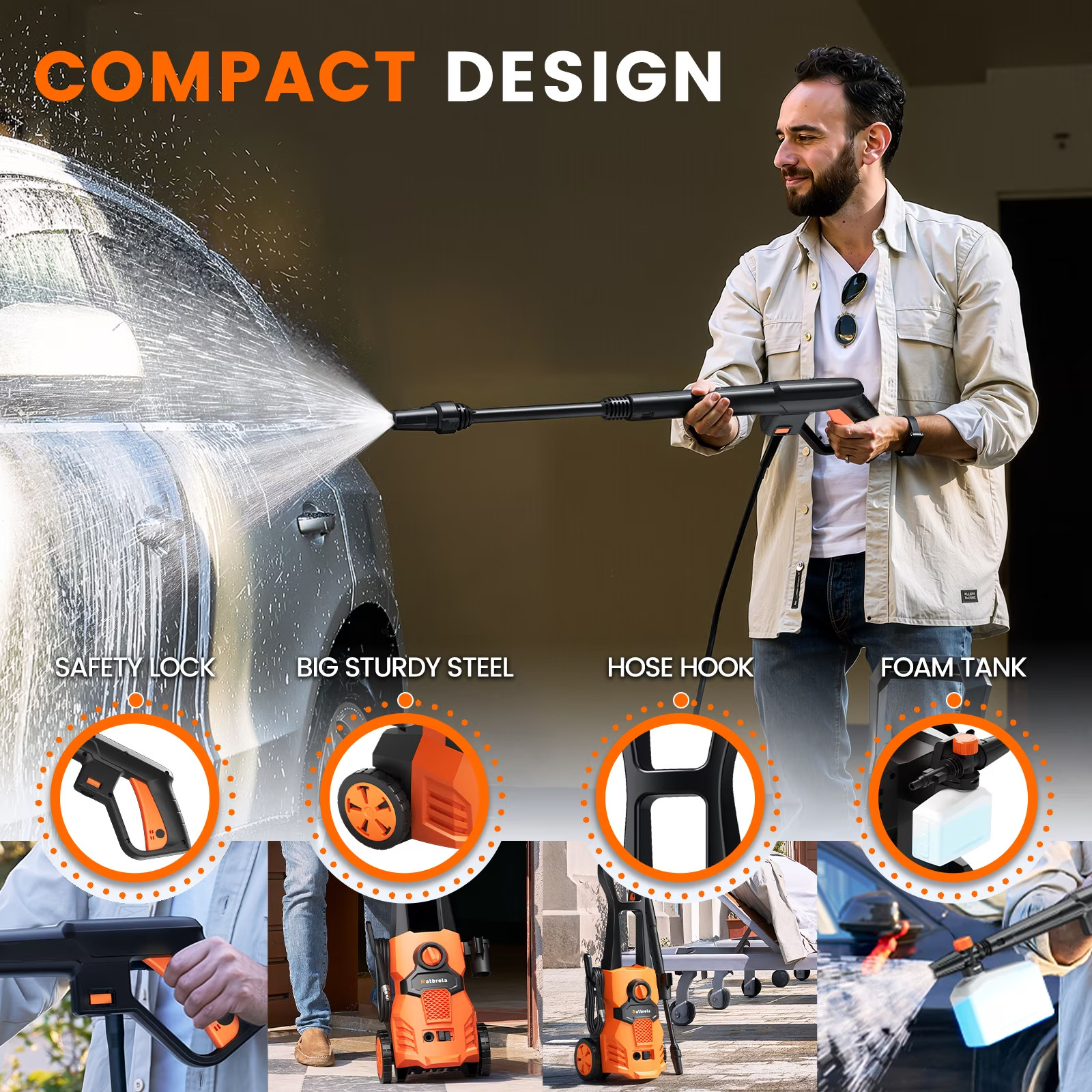 1500W Electric Pressure Washer, 4200PSI with Adjustable Nozzle Angle, Portable