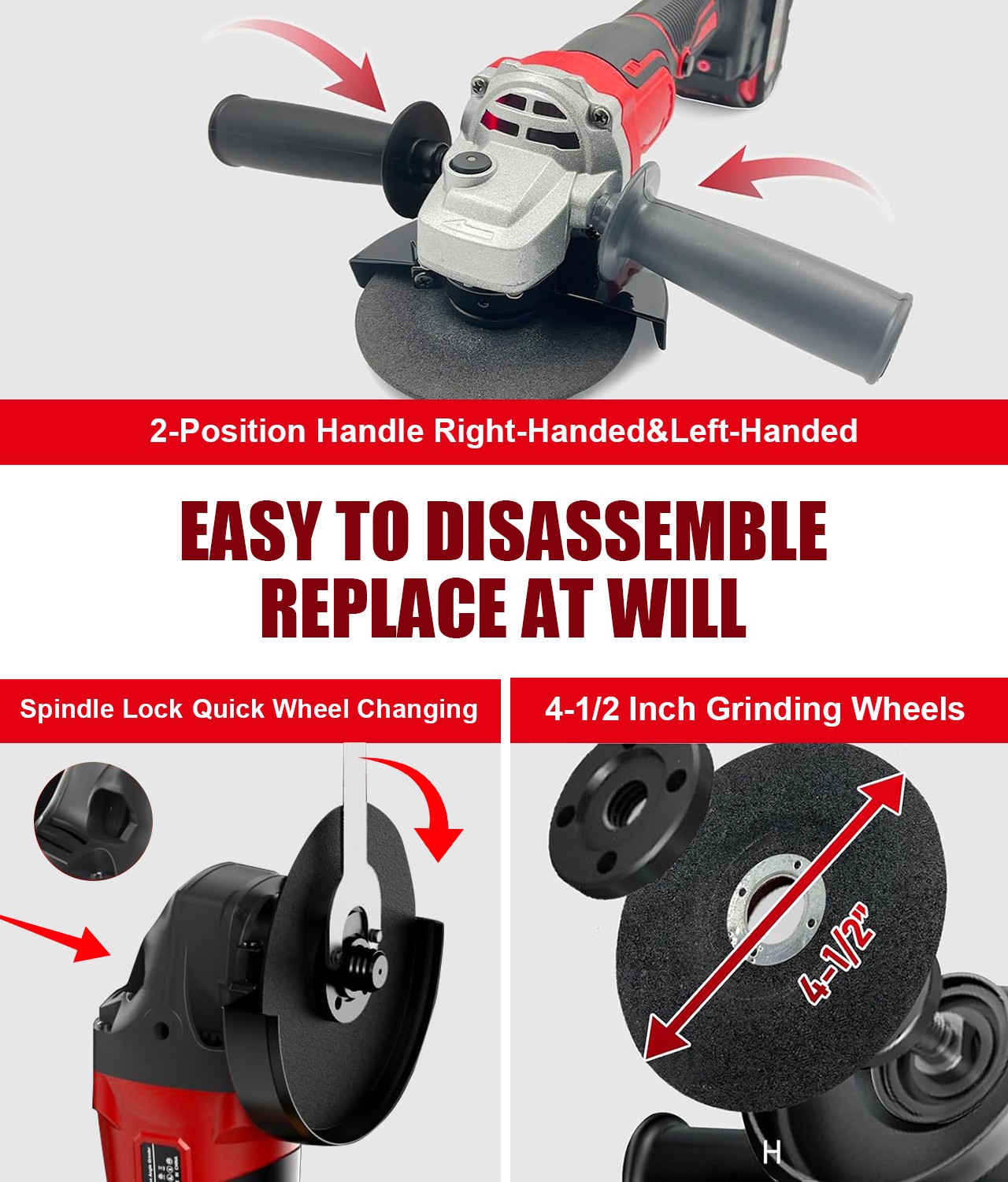 Cordless Angle Grinder for Milwaukee 18V Battery, 11000 RPM w/Speeds (Tool Only)