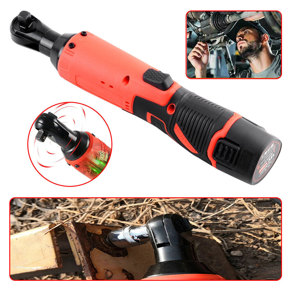 3/8” Electric Cordless Ratchet Right Angle Wrench Impact Power Tool 2 Battery