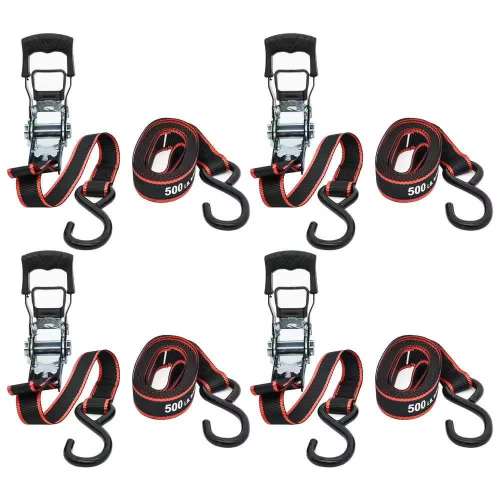 12 Ft. X 1 In. Ratchet Tie-Down Straps with S-Hook (4-Pack)