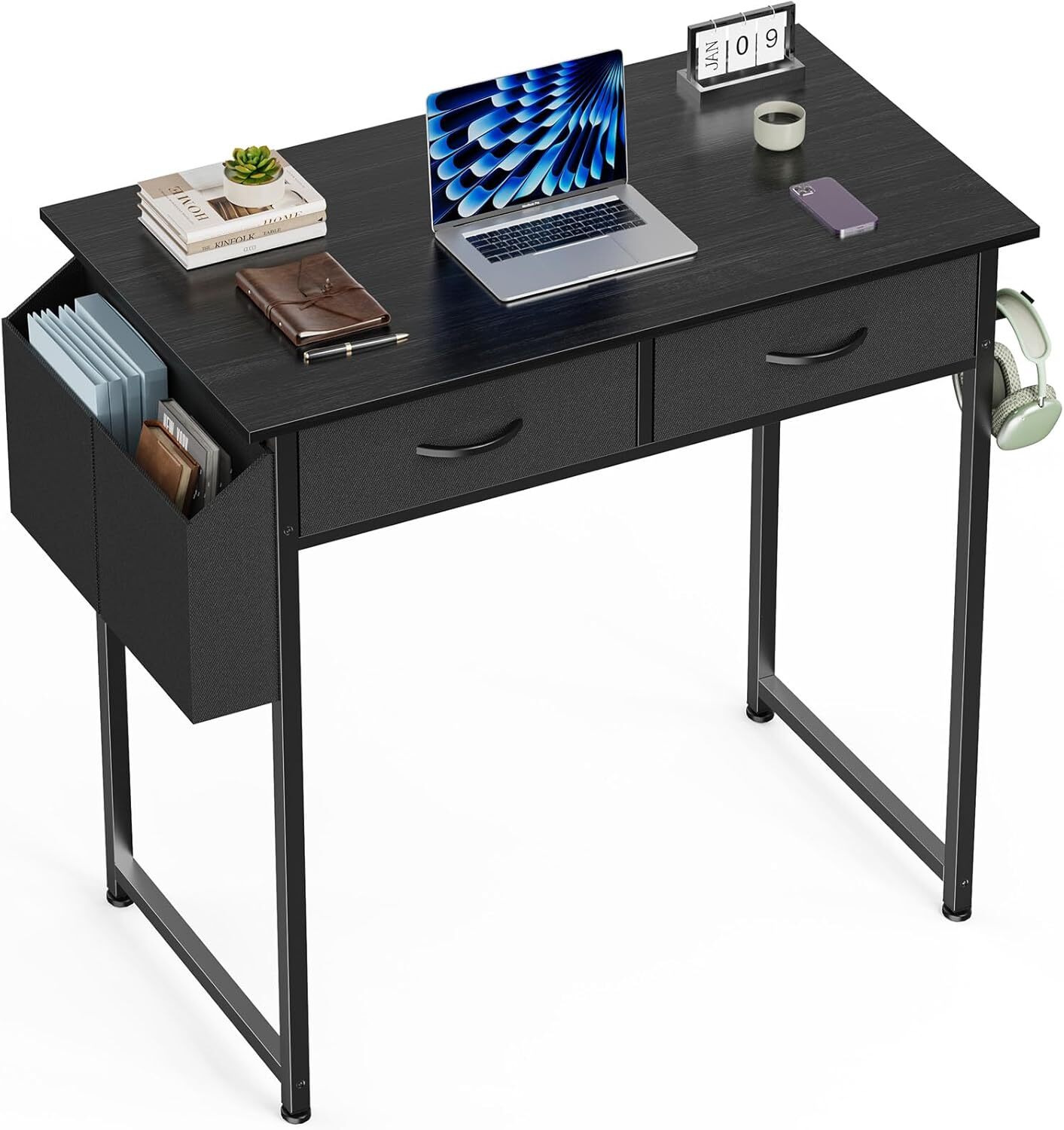 Small Computer Desk for Home Office, 32″ Working PC Table with 2 Fabric Drawers