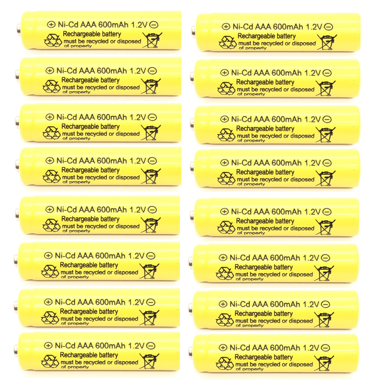 16-PCS Rechargeable 1.2V NiCd AAA 600mAh Ni-Cd Batteries for Solar Light B16