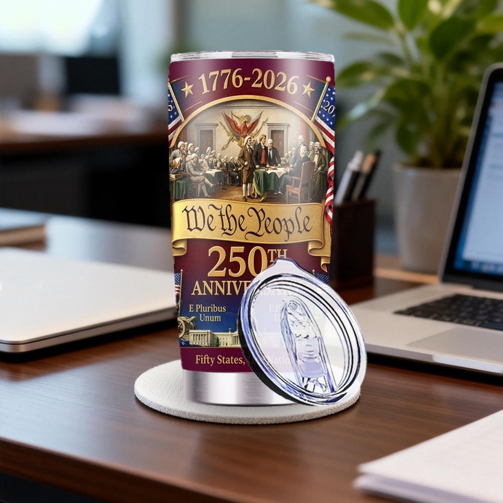 SAXUMOUT 1pc 250th Anniversary Coffee Cup 304 Stainless Steel Tumbler with Straw