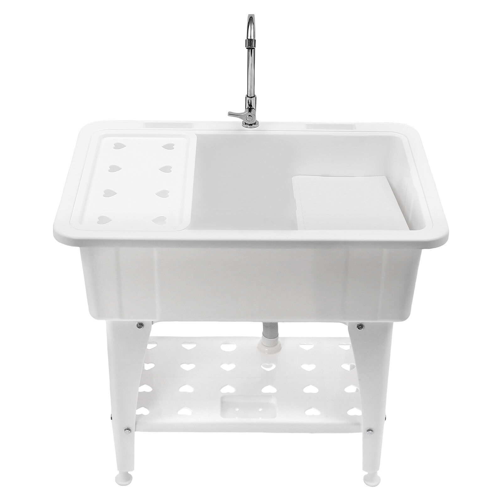 White Utility Sink Laundry Tub Freestanding Sink Wash Station w/ Faucet Home