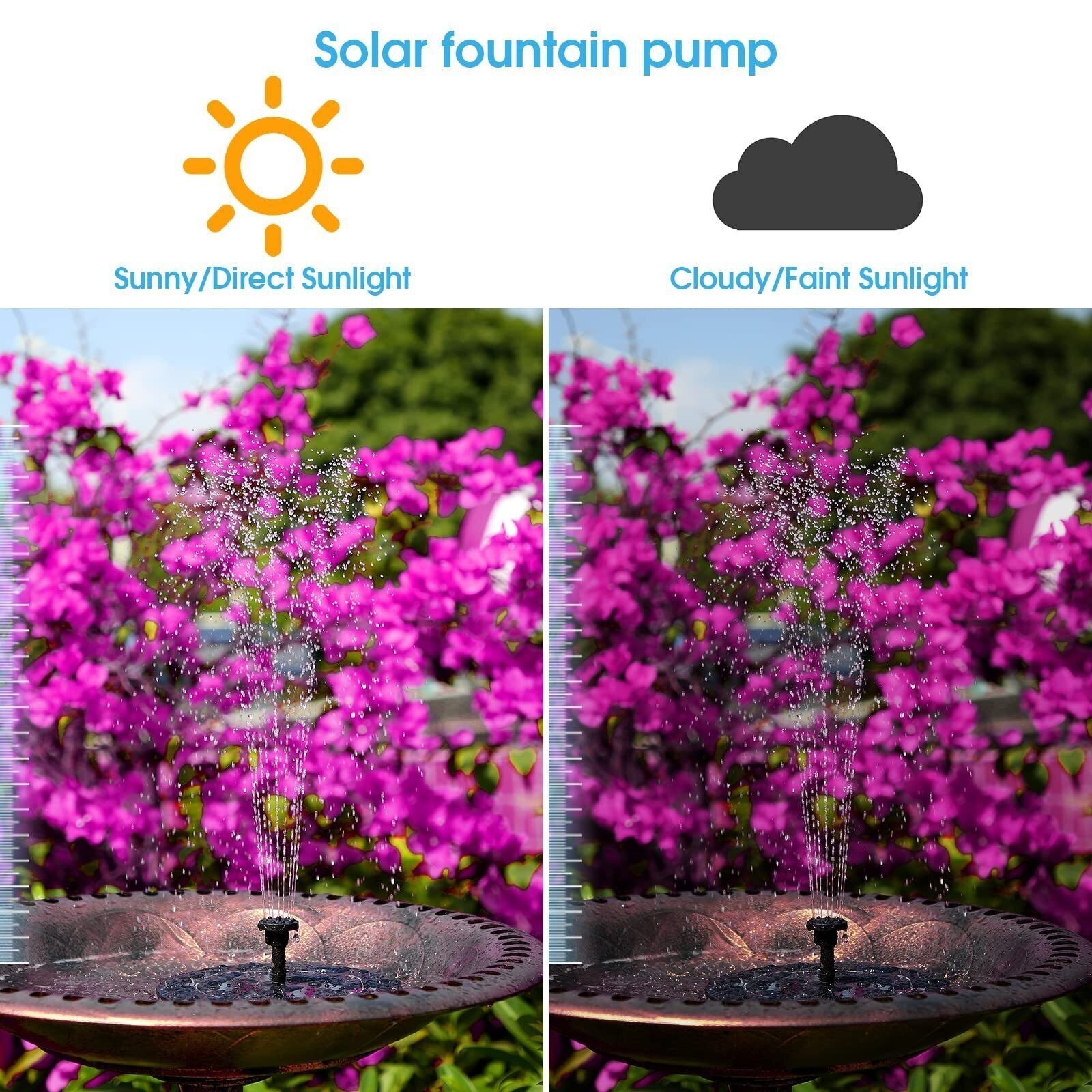 Solar Fountain Pump 6 Spray Effects 3.5W Panel 1500mAh Battery for Pond Pool