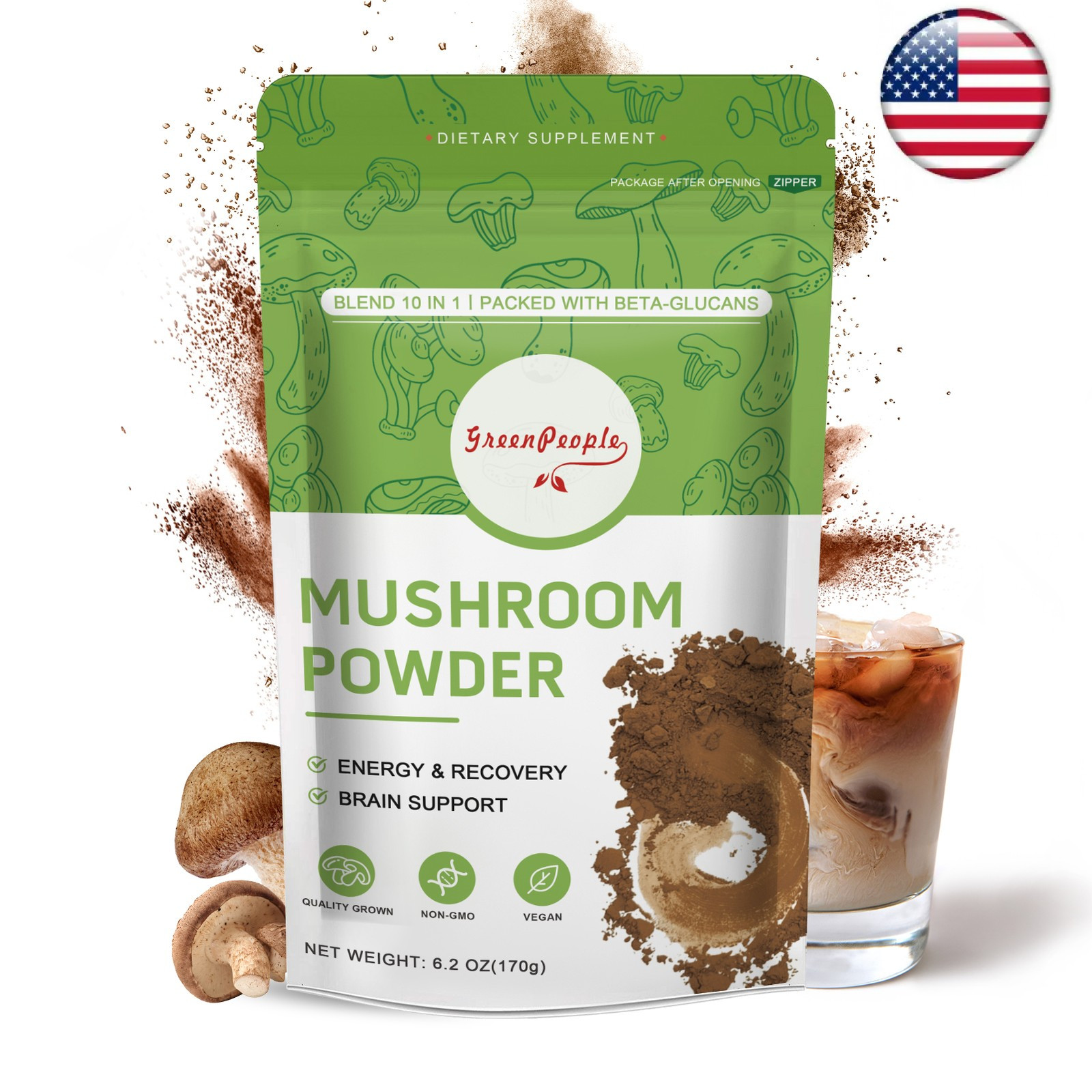 10 in 1 Mushroom Coffee Powder Mushroom Powder Mushroom Supplement 170g
