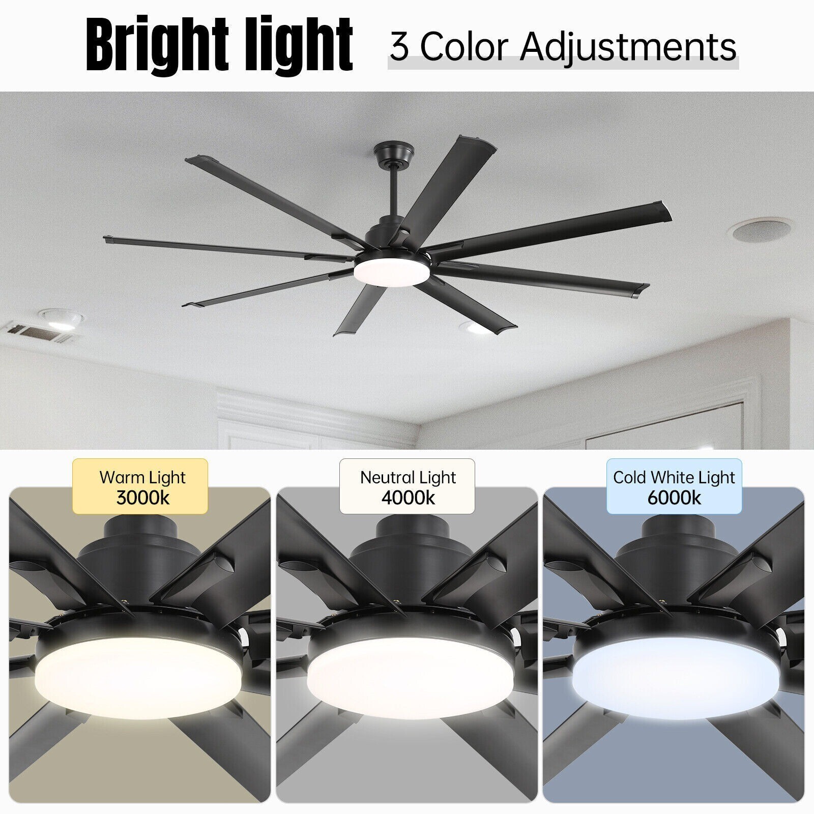 72in,Smart Large,Ceiling Fans,Stepless Dimming LED,APP/Voice/Remote,Google/Alexa