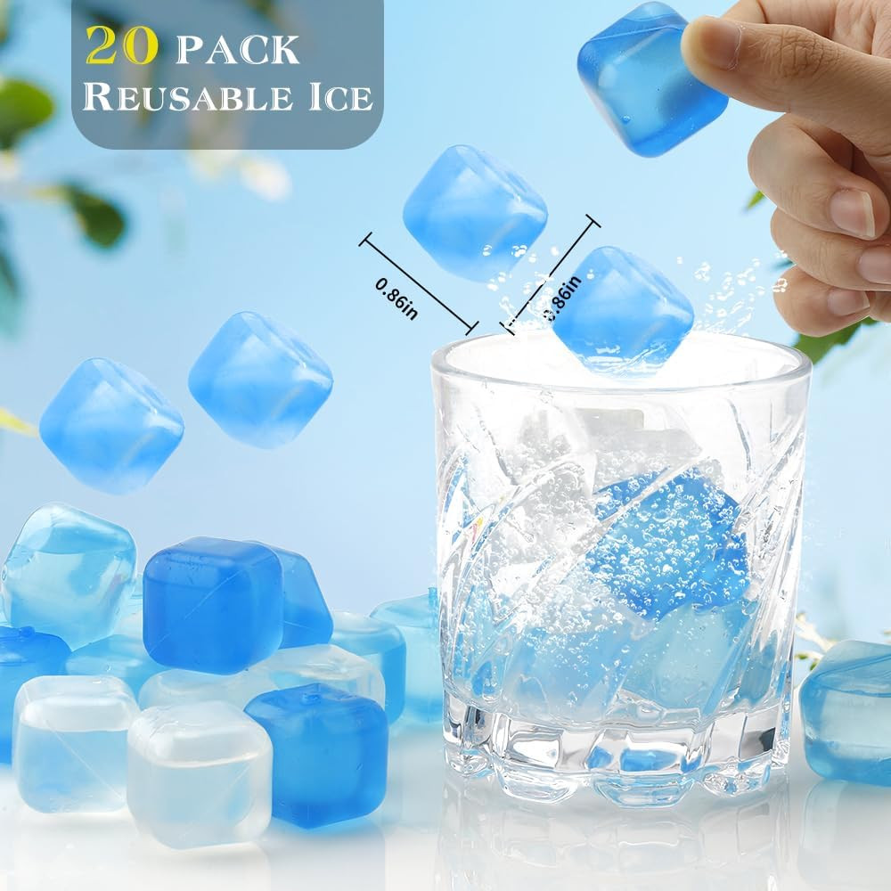 Reusable Ice Cube for Drinks, Square Plastic Ice Cubes 20 Pack, Freeze Drinks