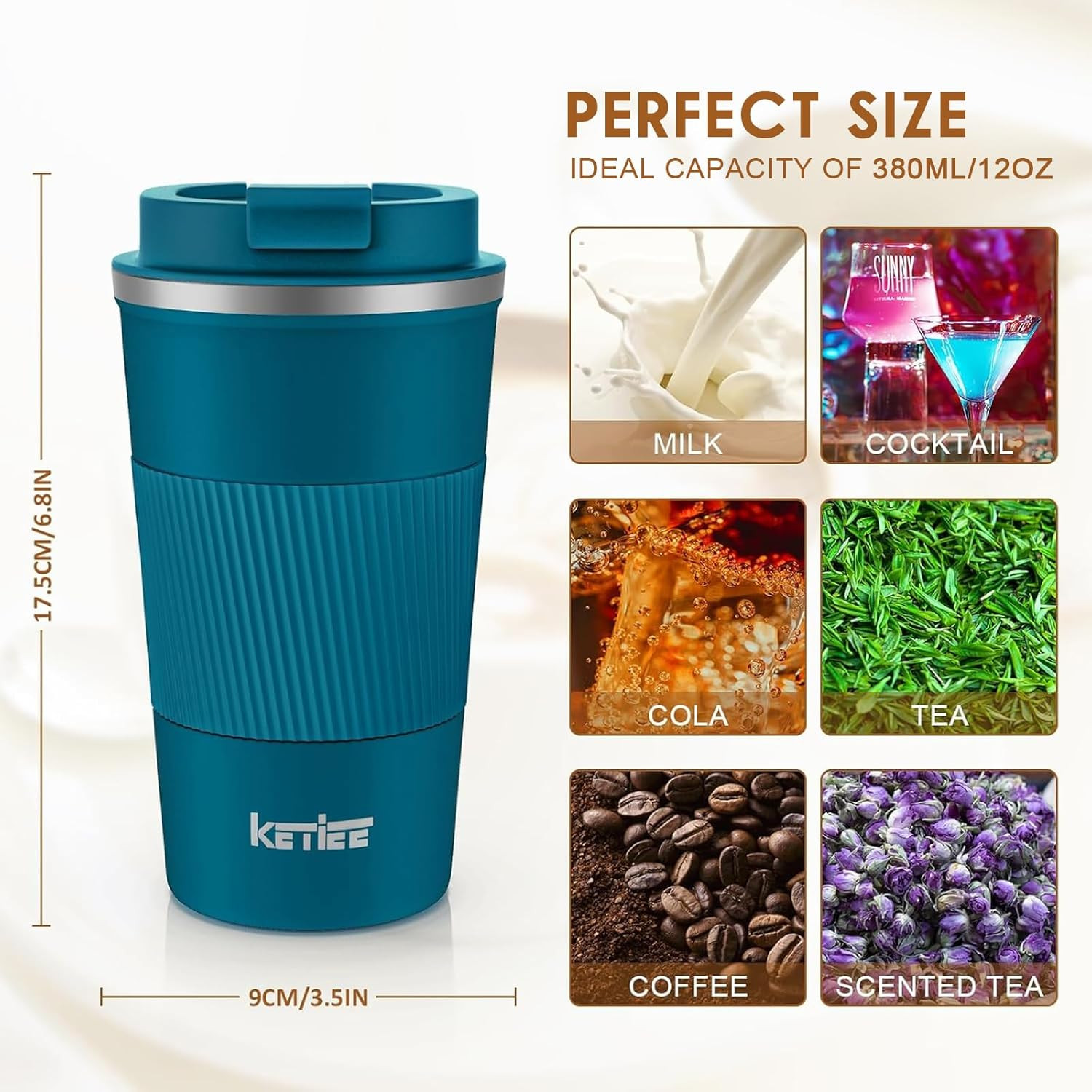 Travel Coffee Mug 12oz: Insulated Coffee Cup with Leakproof Lid, Coffee Tumbler,