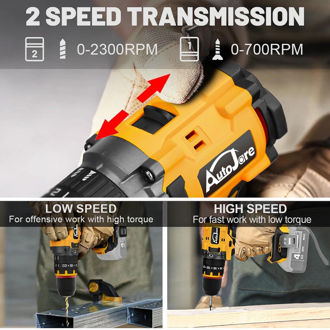 1/2″ Cordless Hammer Drill/Driver Brushless For DEWALT 20V MAX Battery 2-Speed