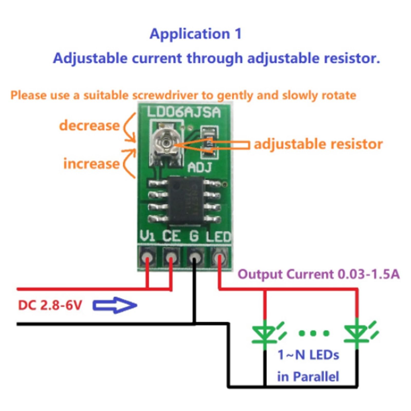 Adjustable Current LED Driver, DC 3.3V 3.7V 5V LED Driver 30-1500mA Constant …