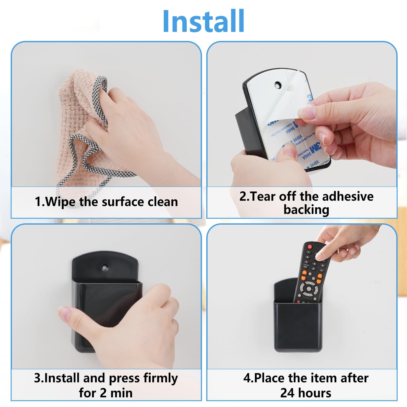 3 Pack Remote Control Holder Wall Mount, 2Pcs Small Remote Holder and 3 Slot