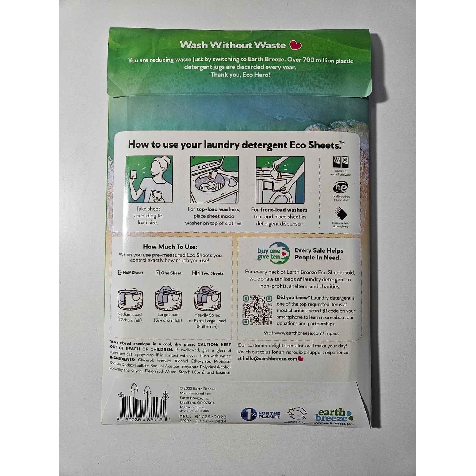 EARTH BREEZE Laundry Detergent Eco Sheets Fresh Scent 60 Loads HE Safe $6 each