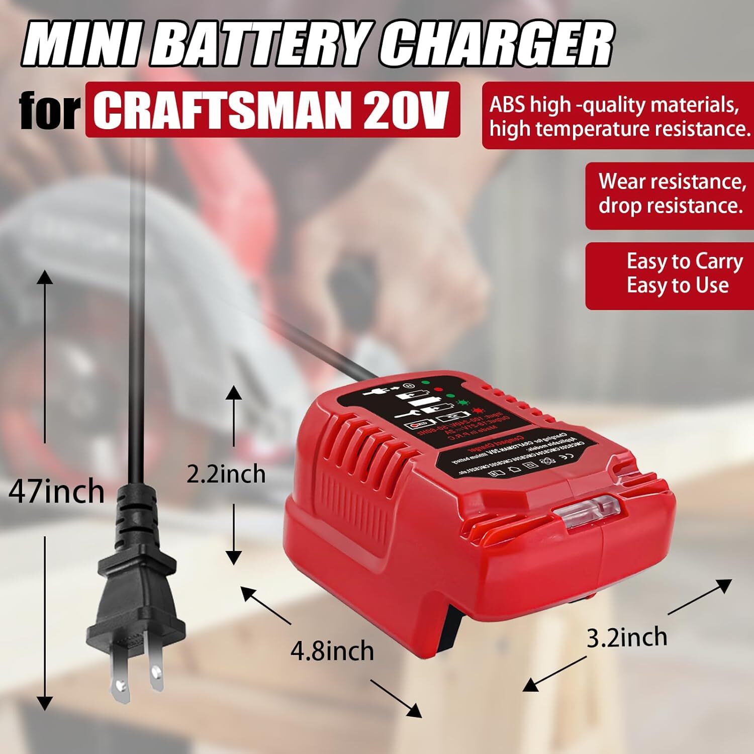 Battery Charger for Craftsman Battery 20V Portable 1/2 Size 20V Charger Travel