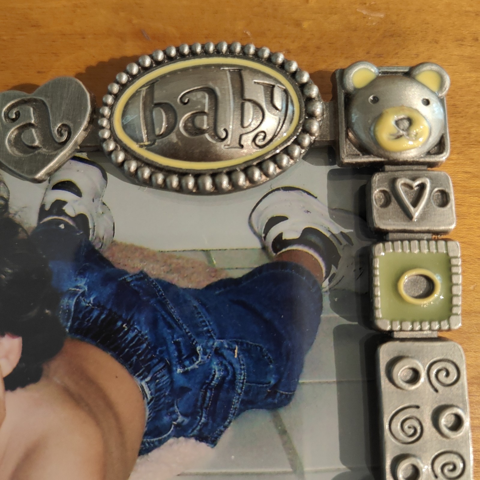 FETCO Pewter & Enamel “Baby Brings Joy” Unisex Photo Frame 4×6 Baby Nursery