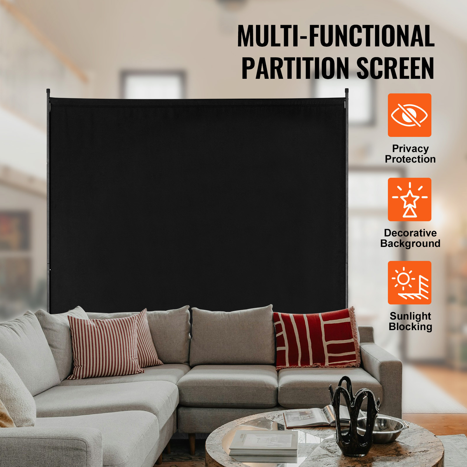 6FT Room Divider Single Panel Fabric Room Screen for Office Bedroom Black