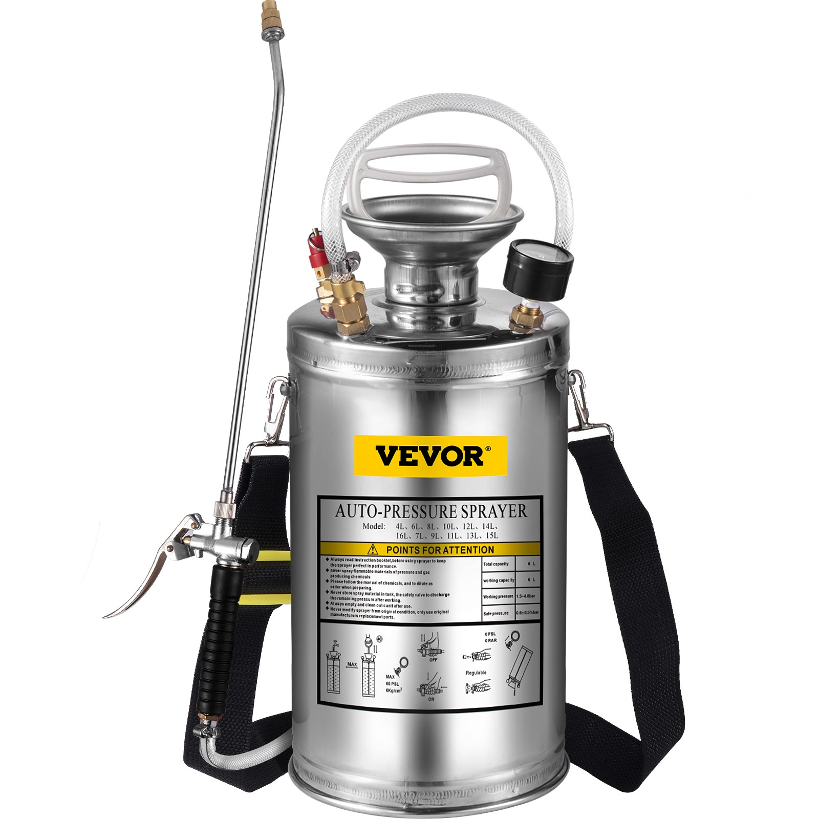 VEVOR Stainless Steel Sprayer 1.5 Gallon Hand-Pump Sprayer