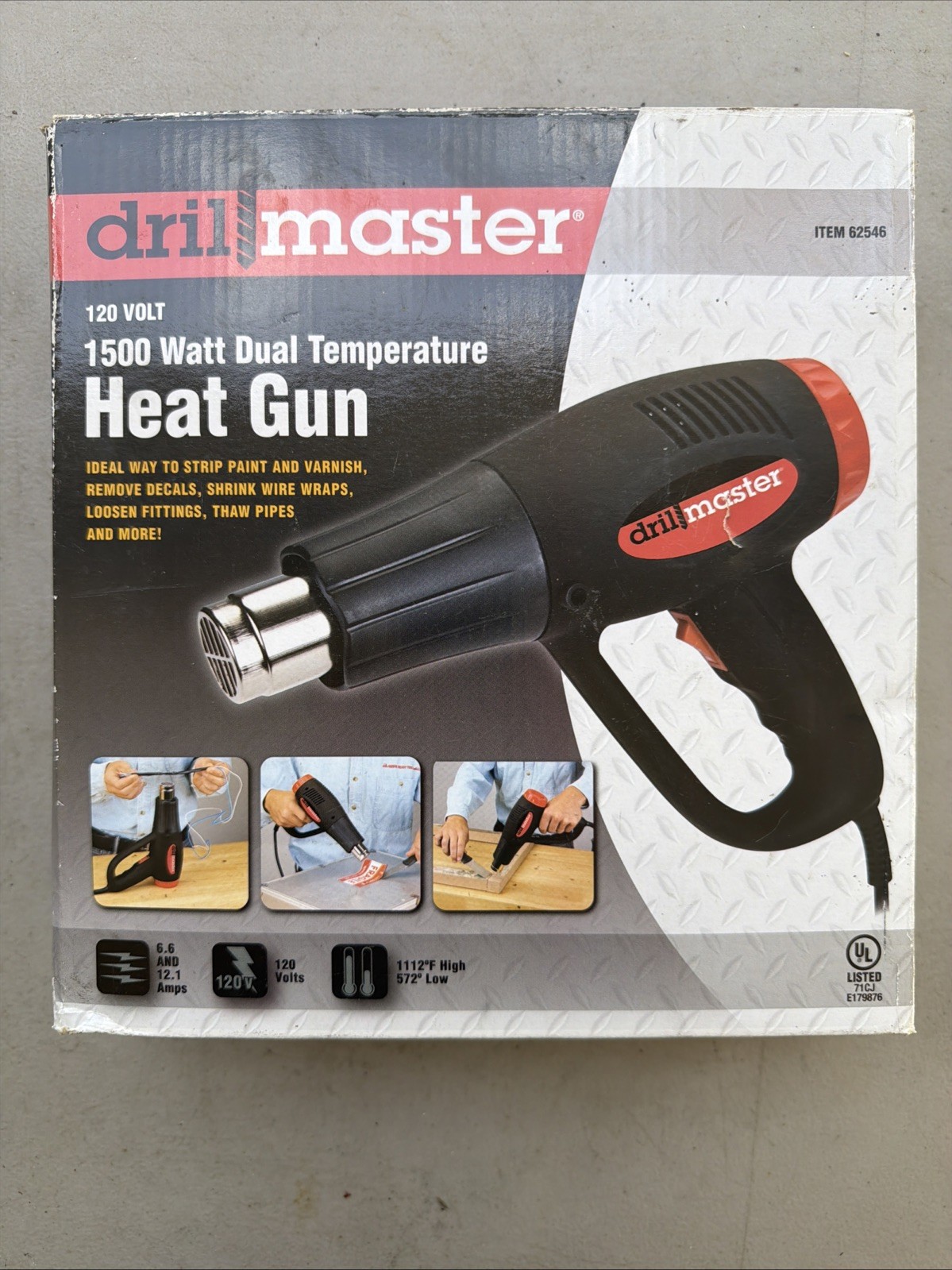 Drill Master 62546 1500W Dual Temperature Heat Gun w/ Box & Manual 120V