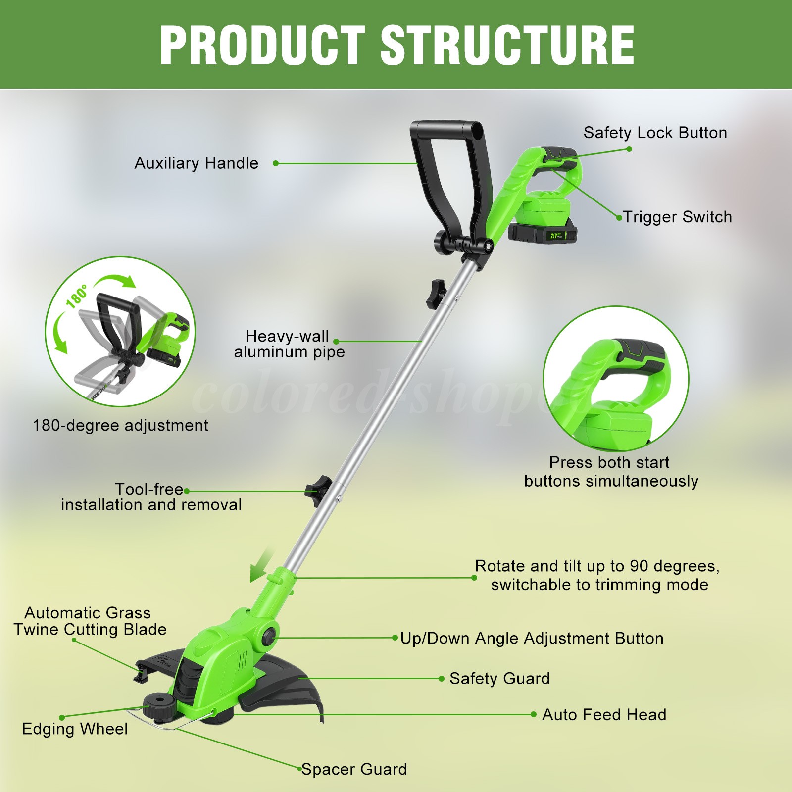 Electric Cordless Grass String Trimmer Lawn Edger Weed Wacker Cutter & 2 Battery