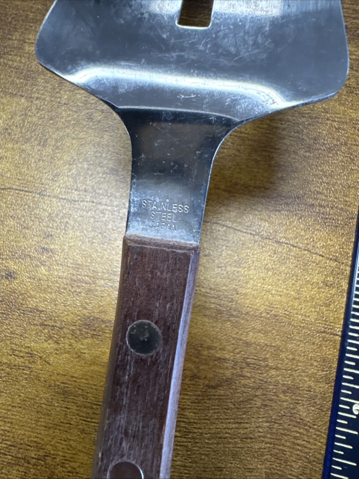 Vtg Sliding Cake/Pies Server Stainless Steel Wood Handle Made in Japan