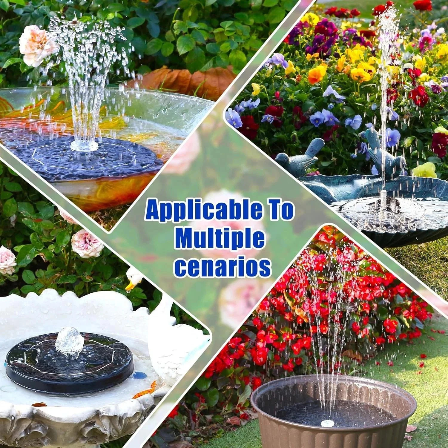 With 6 Nozzles 6.5W Solar Fountain Pump Water Pump Built-in 1500mAh Battery