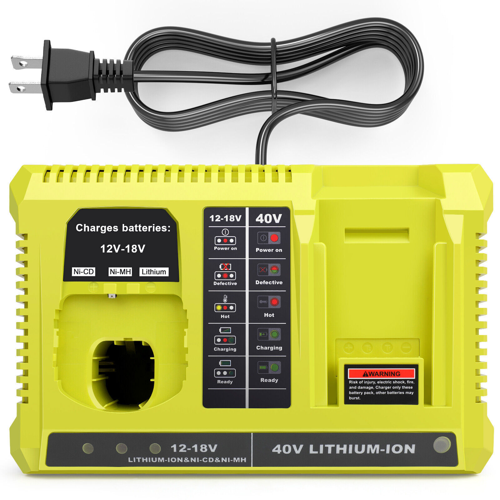 Battery Charger for Ryobi 18V 40V Lithium-Ion Ni-Cd One+ Plus P117 P119 OP4060