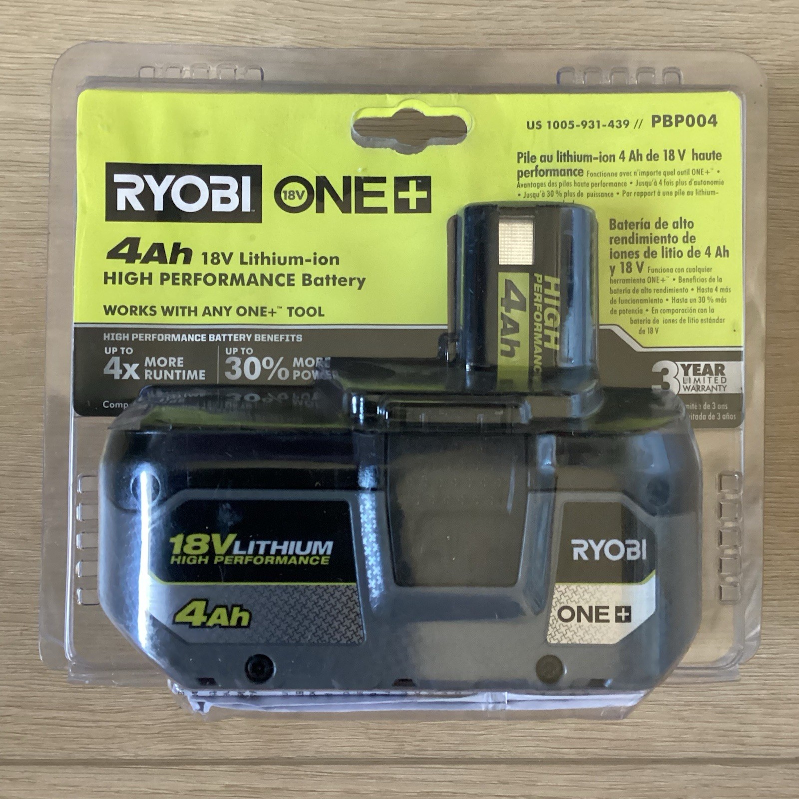 Ryobi ONE+ PBP004 18V Lithium-Ion 4.0 Ah Battery – Black