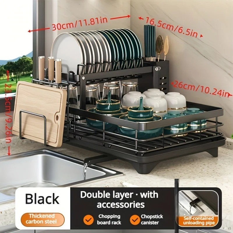 2 Tier Dish Drying Rack Foldable Stainless Steel Dish Drainer Kitchen Counter