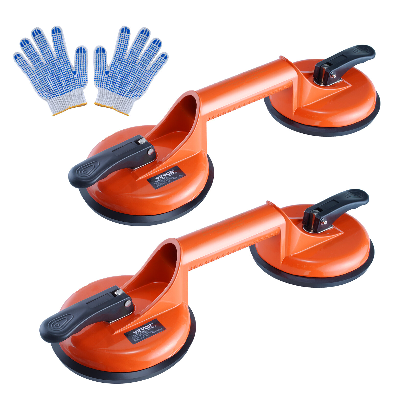 VEVOR Vacuum Suction Cup Double Glass Lifter 4.7″ 330 lbs 2 Pack Aluminum Handle