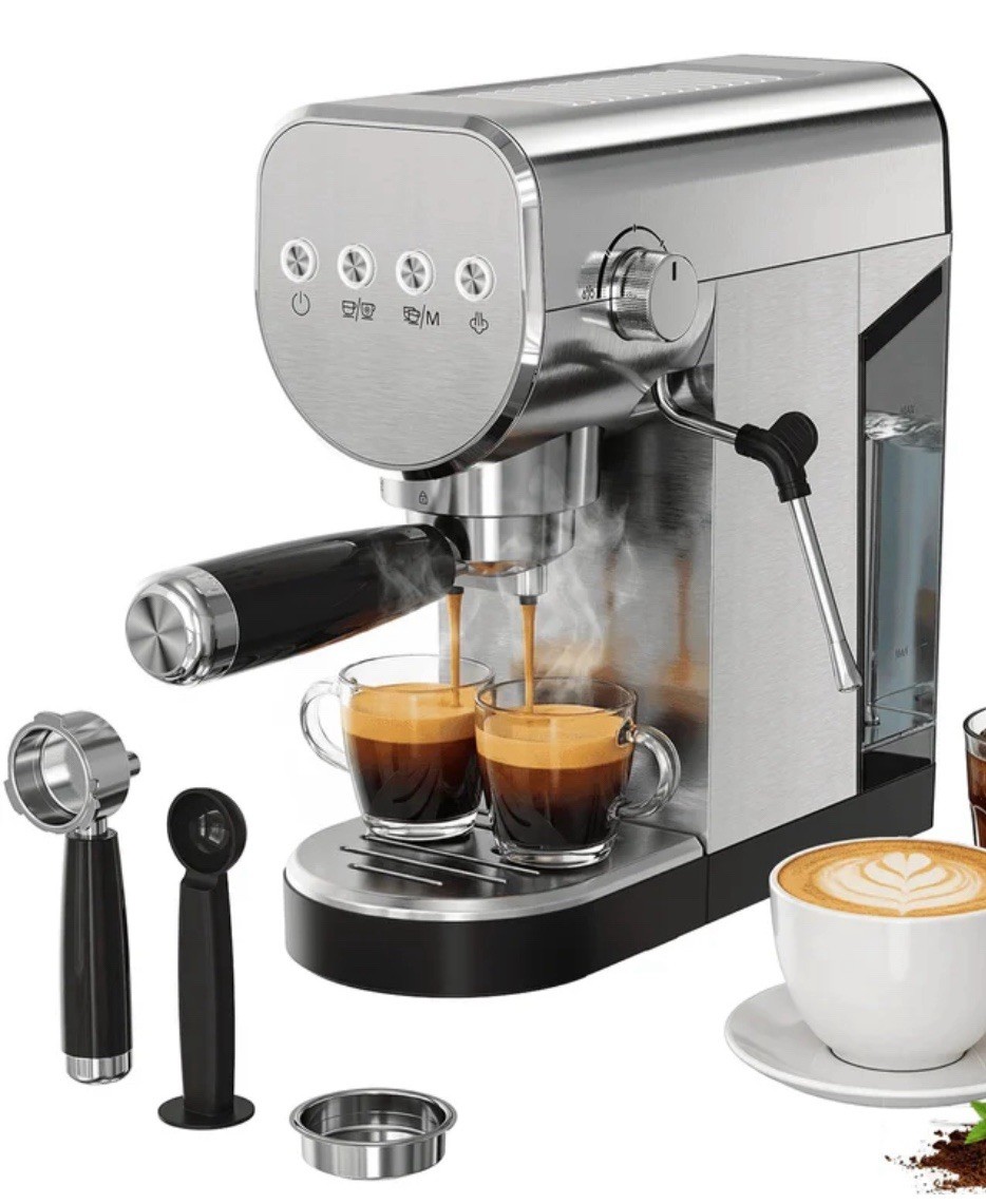patbrela 20 Bar Espresso Machine Milk Frother Steam Wand Portafilter Silver