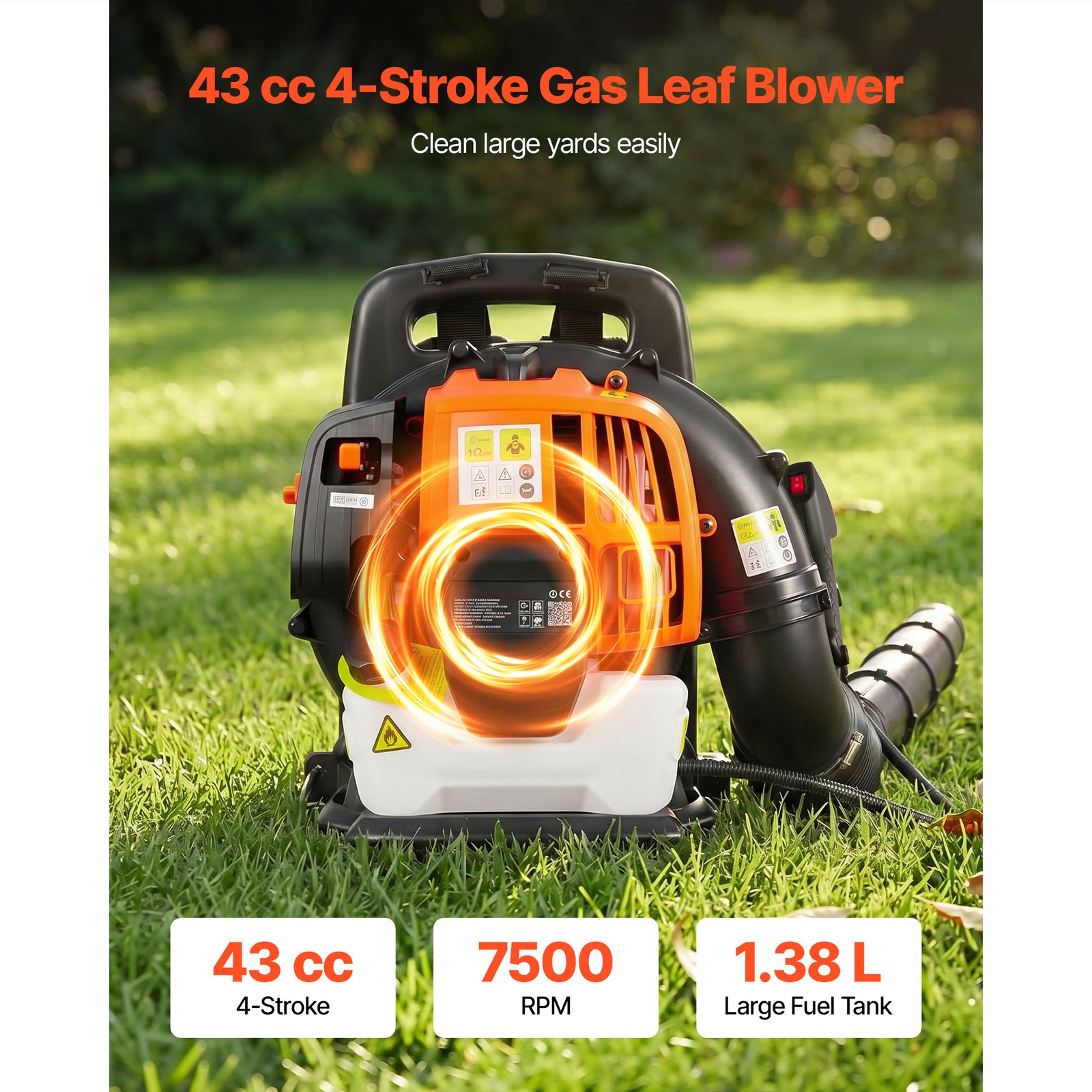 Uimoso Gas-Powered Backpack Leaf Blower, 43CC 2-Stroke, 447CFM, 150MPH
