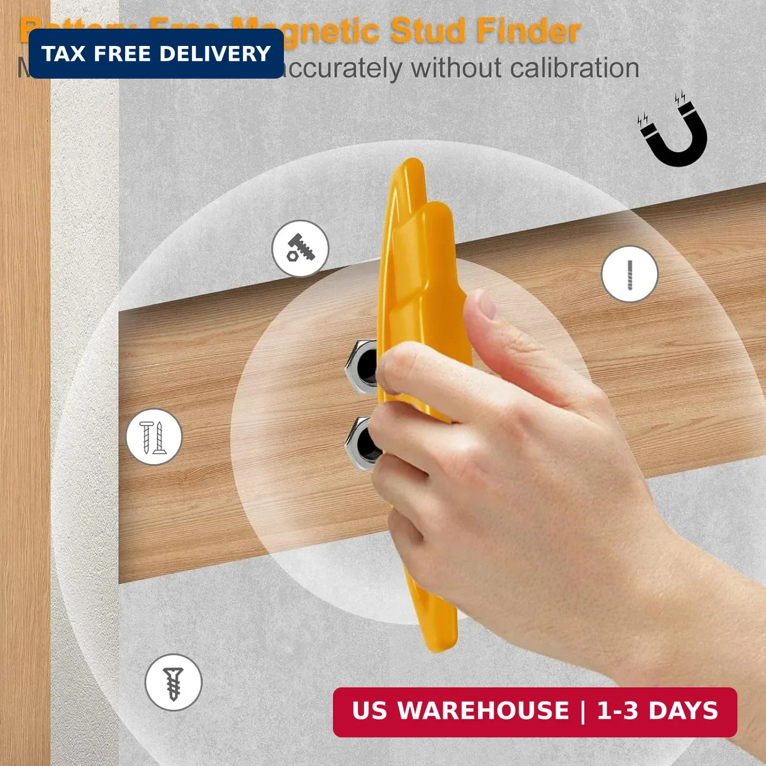 2-Pack Magnetic Stud Finder – No Batteries Required, Powerful Magnet Locates Scr