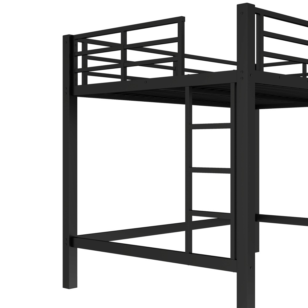 Full Queen Metal Loft Bed Frame with Safety Guardrails & Ladder for Teens Adults