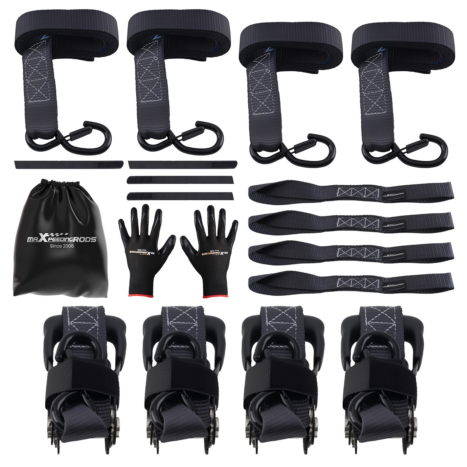4 Pack Retractable Ratchet Tie Down Straps 1.6” x 8′ 5208 lbs Heaty Duty Black
