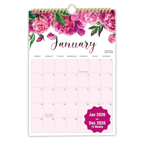 Wall Calendar,12 months large floral Calendar runs from Jan – Dec Spiral 2026