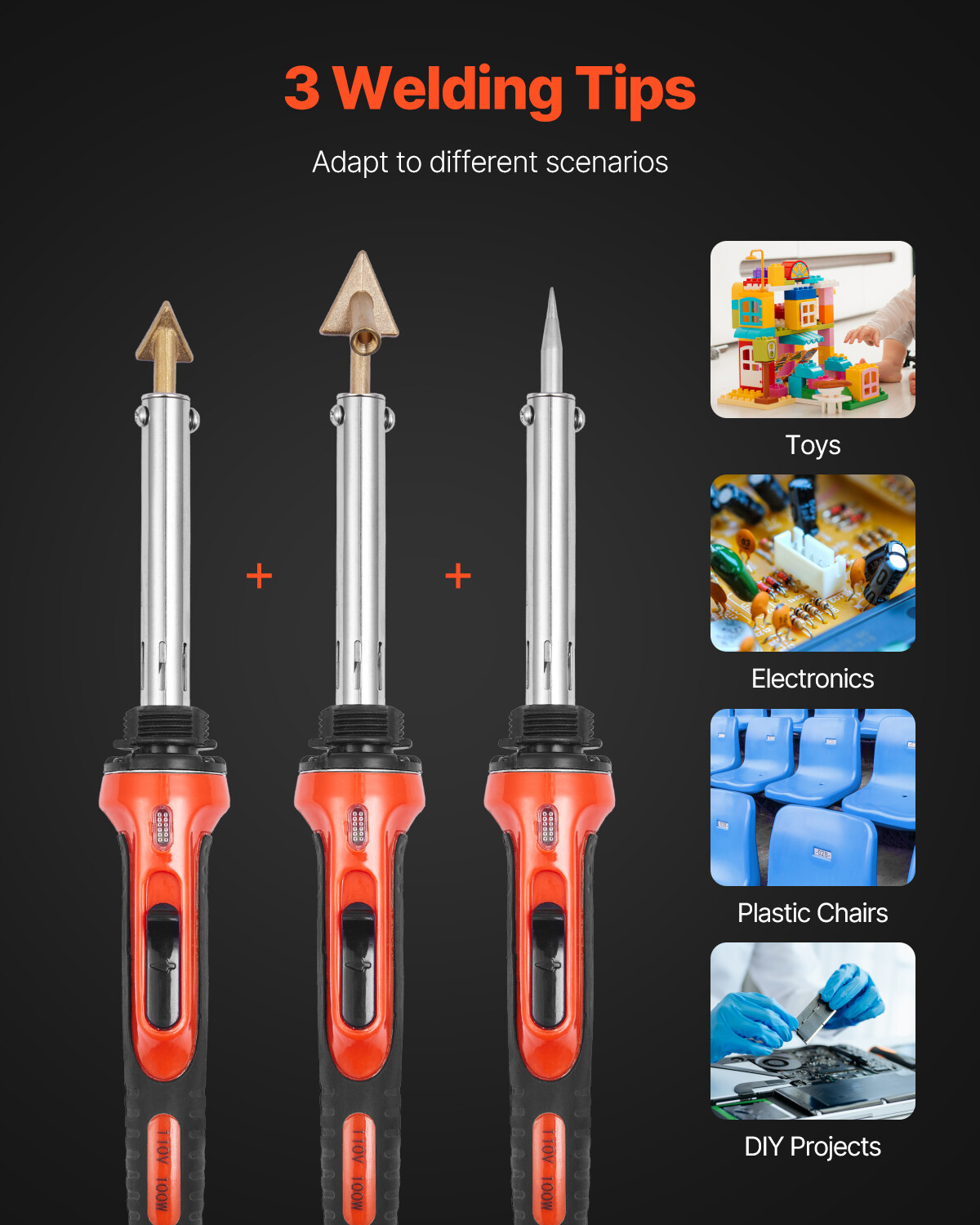 Plastic Welder Kit 60W/100W Plastic Welding Kit with 3 Tips & 20 Rods