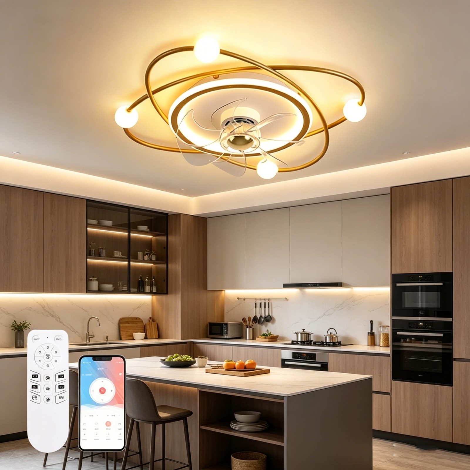 Modern Ceiling Fan with Lighting for Living Room,Bedroom,Dining Room,55cm