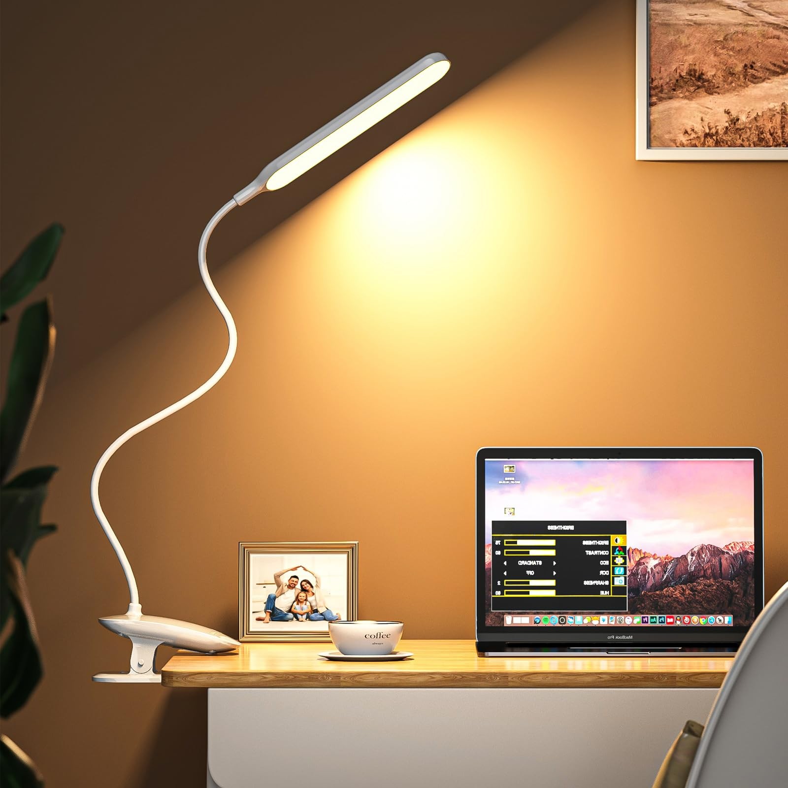 Desk Lamp, Table Lamp 1500mAh Dimmable Reading Lamp with Clamp and Type-C Cha…