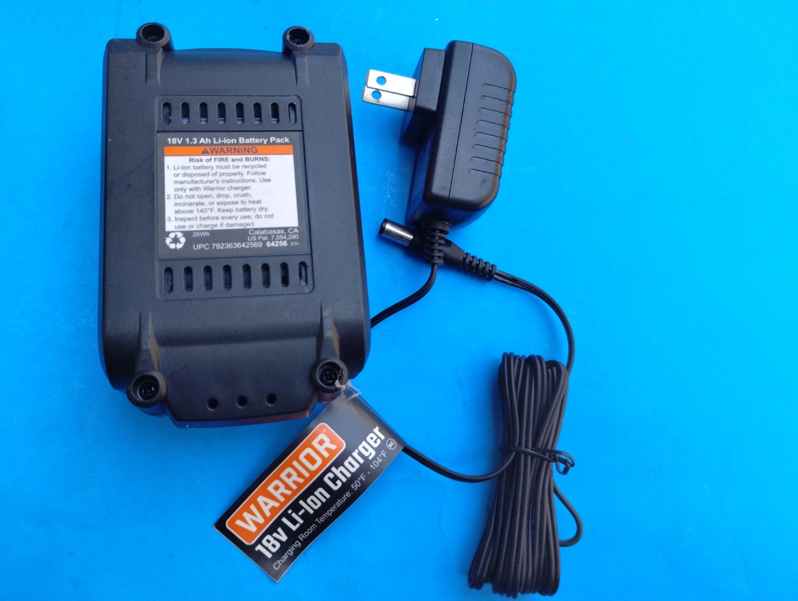 Warrior 18V Lithium Battery Pack 1.3 Ah w/Charger, Tested!