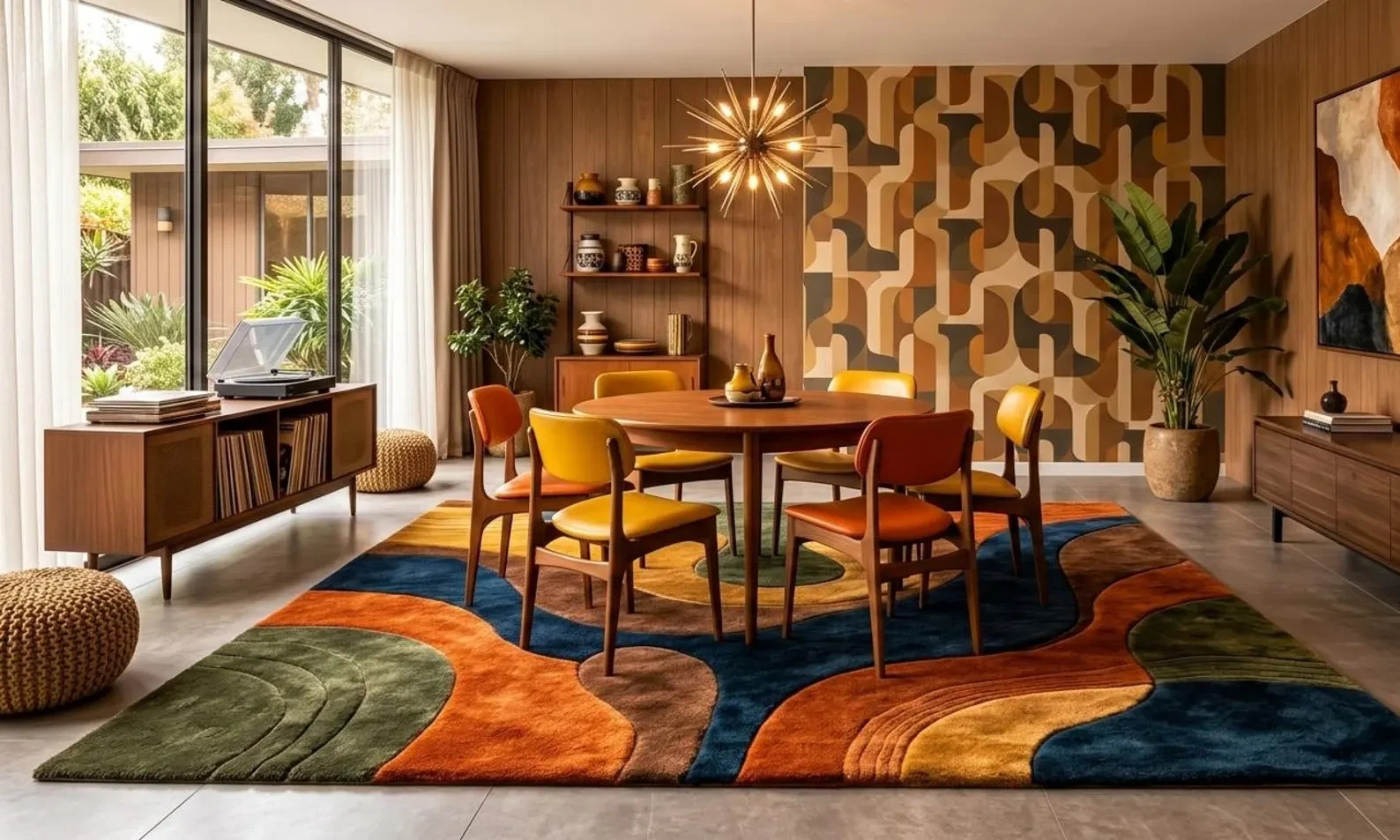 Mid Century Modern Hand-Tufted Retro Earth Tone Decor Rug Large Abstract 3d Rug.